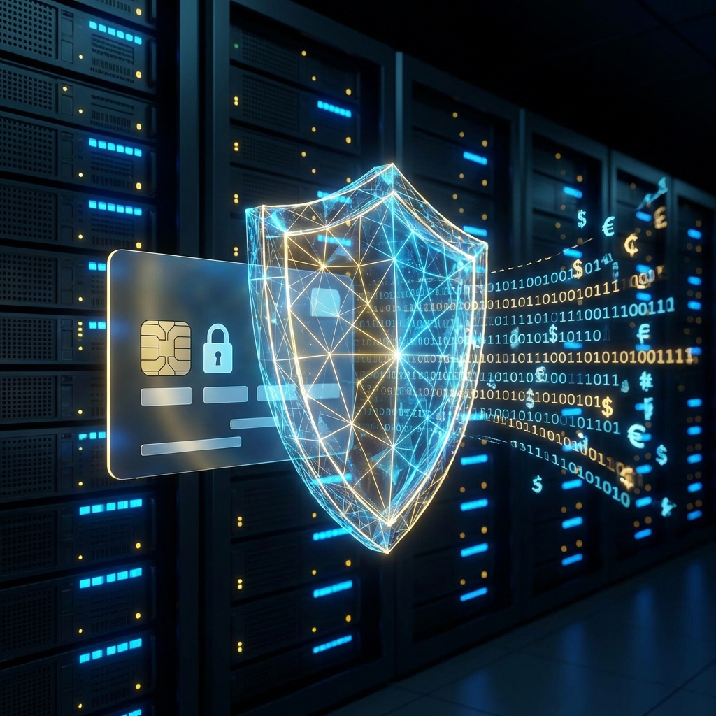 تصوير رقمي لواجهة مالية آمنة ودرع حماية